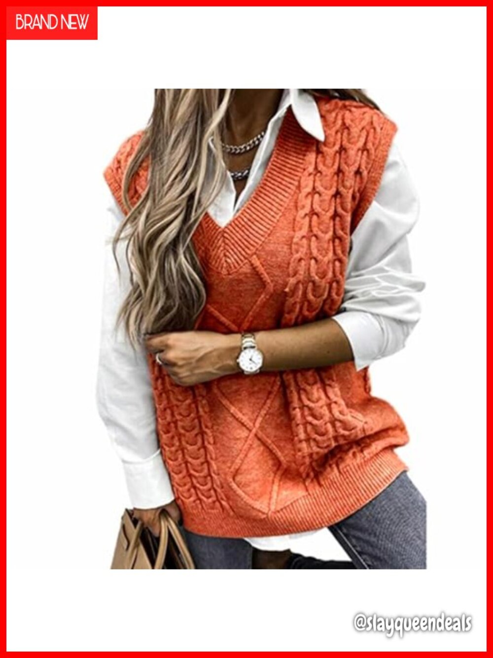 Loose Knitted Sleeveless V Neck Long Pullover Sweater Vest